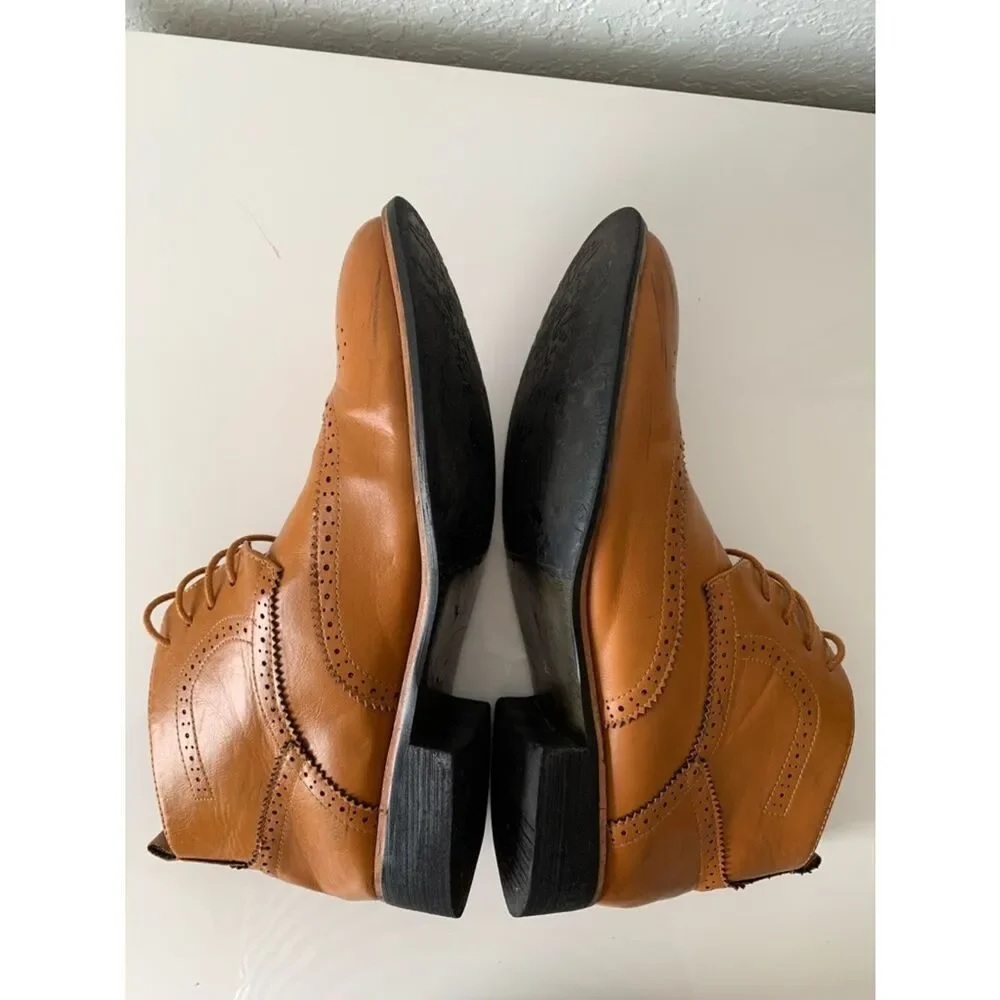 Men's Tan Leather Wingtip Lace-Up Boots Size 26,5/41/8